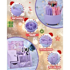 Organizadores de escritorio y accesorios morados con organizador de escritorio de malla y soporte giratorio para bolgrafos de 360 y un montn de...    