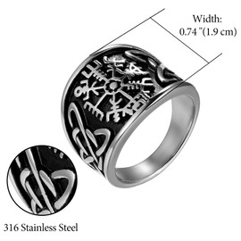 JewelryWe Viking Rings for Men Vintage Norse Viking Rune Compass Celtic Knot Stainless Steel Men's Ring Bands