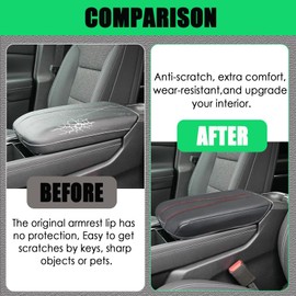 ANMOSVO Center Console Cover for Chevy Traverse & GMC Acadia 2024 2025 - Premium Leather Armrest Protector| 1:1 Custom Fit| Scratch-Resistant & Stylish Interior Upgrade (Red Stitch)