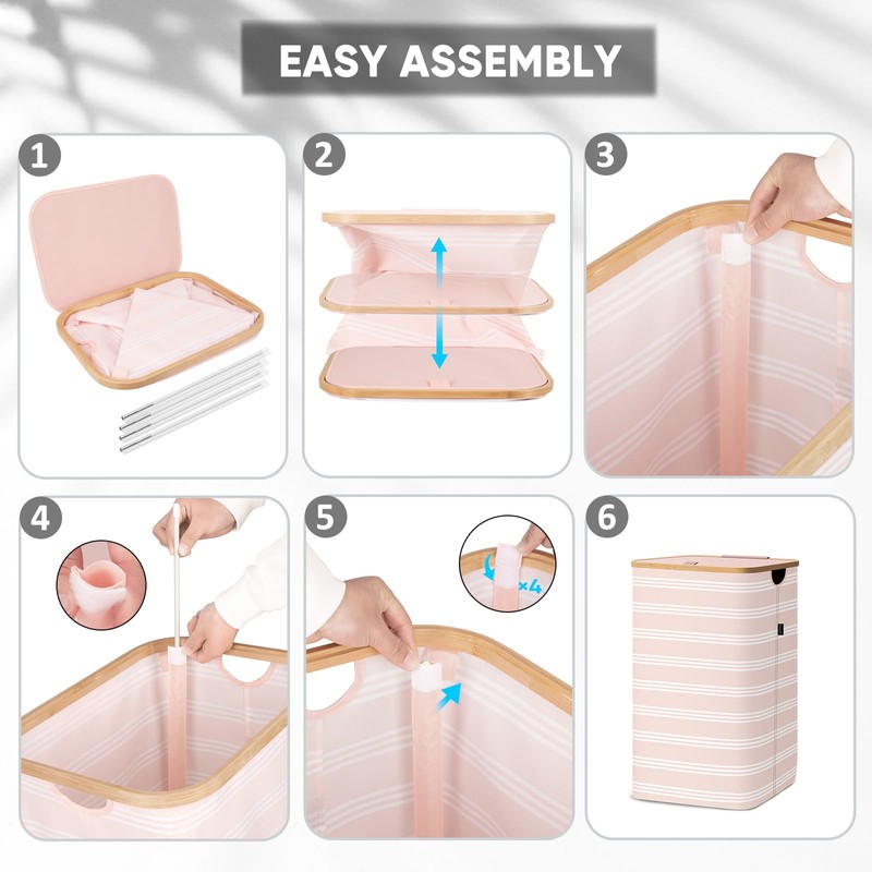 BALEINE Laundry Hamper with Lid, Tall Laundry Baskets with Bamboo