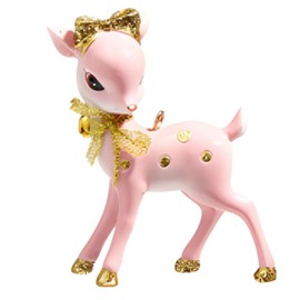RAZ Imports Vintage Pink Deer Ornament with Head Turned, Pink and Gold, Hand-Painted Christmas Decoration