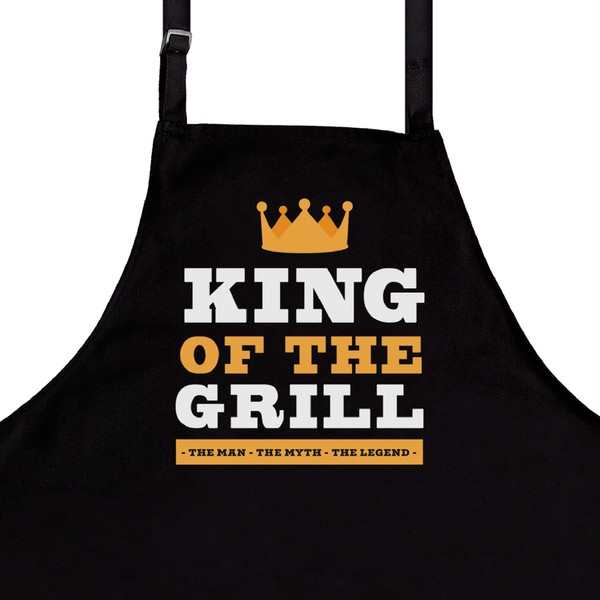 Nomsum Aprons for Men | King of The Grill | Premium Quality Funny Aprons | Best for BBQ, Grilling and Cooking | Grill and BBQ Accessories | Chef Kitchen Grilling Apron | One Size Fits All