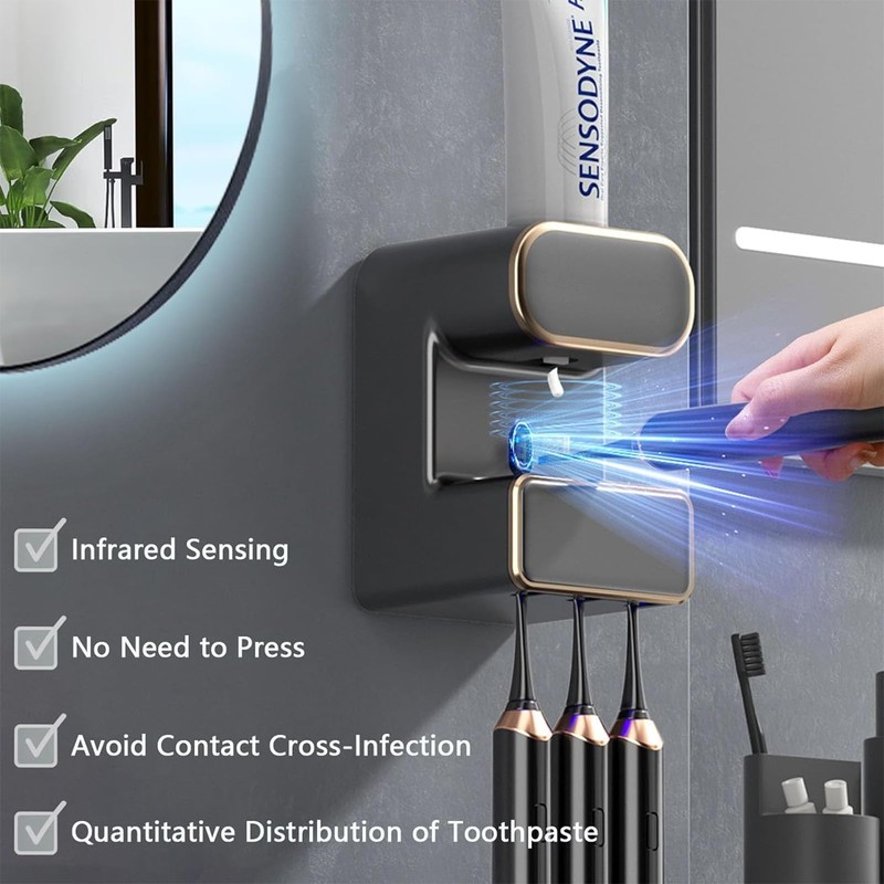 HEYInova Automatic Toothpaste Dispenser,Wall Mounted Electric Toothpaste Dispenser with 3