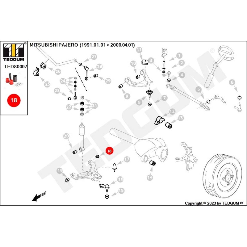 TEDGUM TED80097 Polyurethane Suspension Arm Bushing Front Lower L=R (Rear)