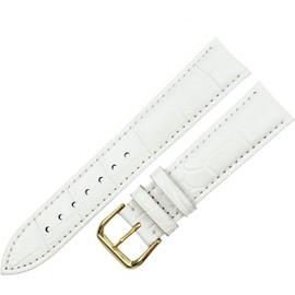 RECHERE Leather Watch Band Strap Gold Pin Buckle Color White (width 20mm)