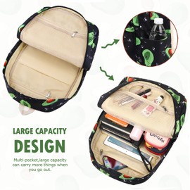 Avocado Backpack Set 3-in-1 Kids School Bag, Junlion Laptop Backpack Lunch Bag Pencil Case Gift for Teen Girls Womens Black