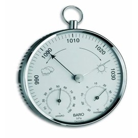 Green Wash Ltd TFA Dostmann Analogue Weather Station with Metal Ring Barometer Thermometer Hygrometer Silver (L) 136 x (W) 43 x (H) 147 mm