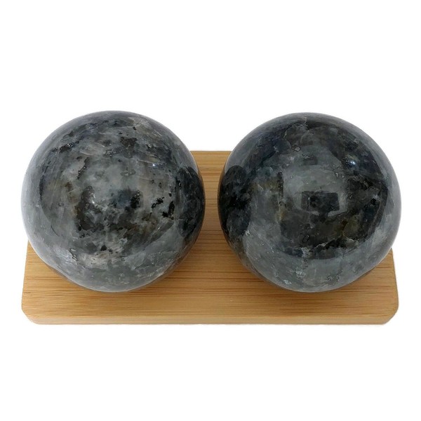 Top Chi Blue Pearl Larvikite Baoding Balls for Hand Therapy, Exercise, and Stress Relief (Large 2 Inch)