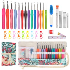 Coopay Crochet Hook Set with Roll Bag, 14 Pieces Ergonomic Crochet Hooks for Arthritic Hands, 2.0-10 mm Longer Crochet Hooks with Smooth Hooks with Soft Handle, Crochet Set for Beginners with