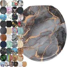 SANILO Wooden Toilet Seat with Soft Close [ROUND] - Decorative, Quiet & Slow Close Molded Wood Seat - With Strong Bumpers & Hinges - Adjustable Fit – Marble Abstract