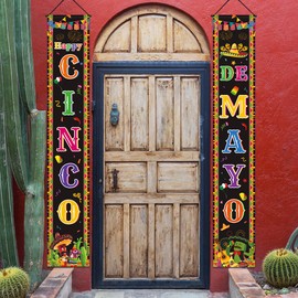 Cinco de Mayo Door Banner, Fabric Mexican Hanging Decorations, Porch Sign Photo Booth Backdrop Background for Party Supplies