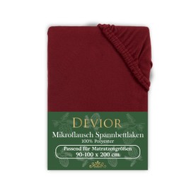 Devior Mikroflausch Winter Fitted Sheet, 140 x 200 - 160 x 200 cm, Bordeaux, Soft Warm Bed Sheet, Up to 22 cm Mattress Height Elastic Band, Oeko-Tex Made in Green, Fitted Sheets, Linen Mattress Cover