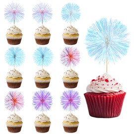 PATIKIL Firework Cupcake Toppers, 30 Pcs Sparkle Tinsel Cupcake Picks Birthday Party Graduation Wedding Foil Decor Cocktail Food Fruit Toothpicks Christmas, Blue/White/Rose Red/Pink/Orange