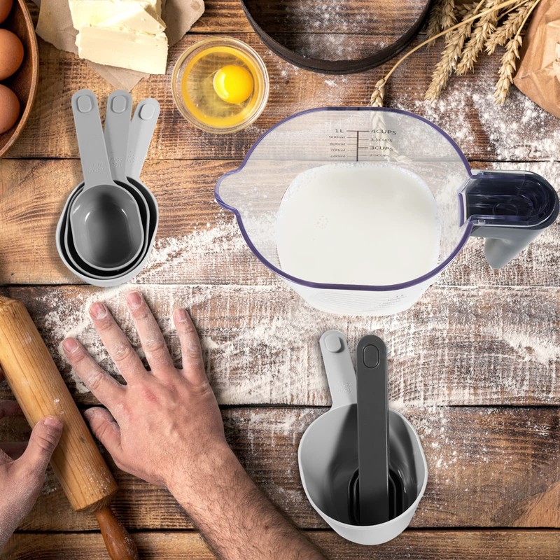 Recogwood Measuring Cups and Spoons set 10 Pieces, Stackable Measuring