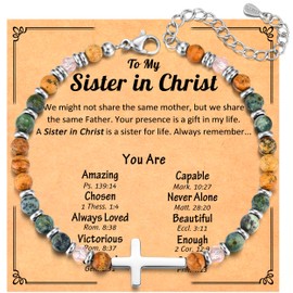 JEIKTO Christian Gifts for Women Faith, Religious Cross Beaded Bracelets for Women Girls, Confirmation Baptism Easter Christmas Birthday Gifts for Sister in Christ Adults
