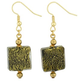 Glass Of Venice Murano Glass Vivaldi Square Earrings - Black and Gold