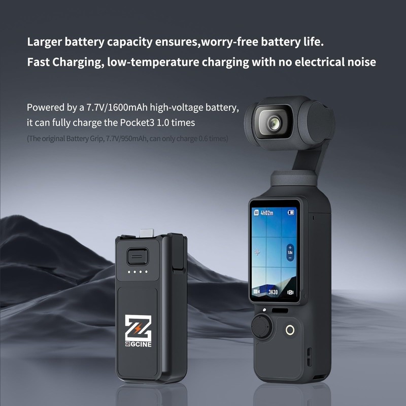 Osmo Pocket 4 Pocket 3 Battery Handle,ZGCINE PK-H01 7.7V/1600mAh Fast