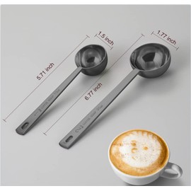 Premium Coffee Scoop Set, Set of 2, Metal Stainless Steel Long Handle Coffee Scoop, Measuring Coffee Spoons Contains 1 Tablespoon (15 ml) and 2 Tablespoons (30 ml) Spoon-Black