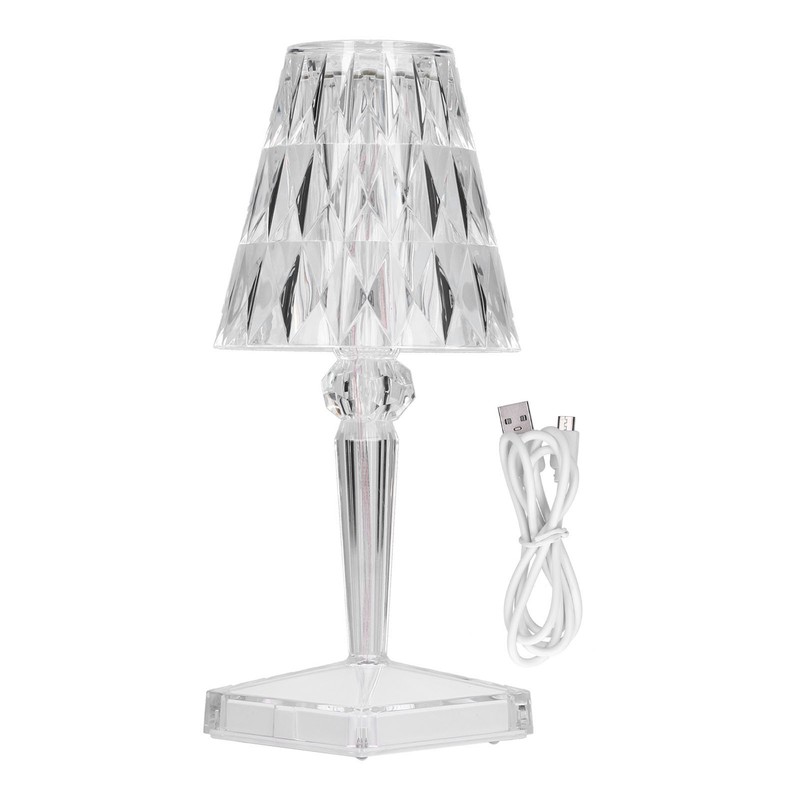 LED Crystal Table Light USB Charging Transparent Prism Dimmable Desk