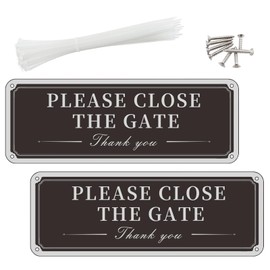 2 Pack Beware of Dogs Sign, 9.8'' x 3.5'' PLEASE CLOSE THE GATE Aluminum Signs with Zip Ties & Screws, Do Not Enter Warning Sign Dog Will Bite Safety Sign for Outdoor Gate Wall Fence