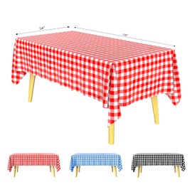 KAshack 3 Pcs Red-White Lattice Plastic Tablecloth,54"x108" Plastic Table Cloth - Disposable Tablecloths - Table Cloth - Plastic Table Cover - Tablecloths for BBQ,Party,Birthday,Wedding,Outdoor