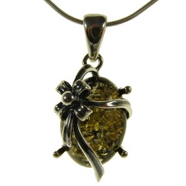 Baltic amber and sterling silver 925 green gift present pendant necklace with 1mm Italian sterling silver 925 snake chain