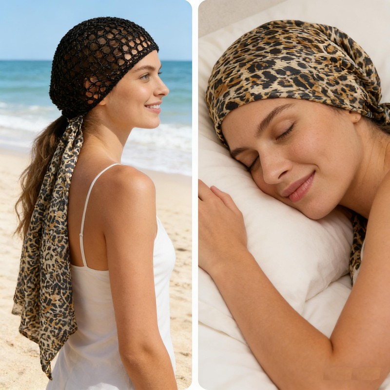 Wrap Cap Hair Net And Scarf, 2 In 1 Heatless