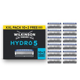 Wilkinson Sword Hydro 5 Men’s Razor Blade Refills, 10 Pack, 2 Bonus | 5 Blade Face or Body Razors for Men, Dual Lubrication, Moisturising Gel Formula, Soothing Aloe Vera, Flip Trimmer Shaver Head