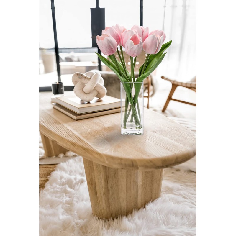 Briful Fake Flowers Artificial Tulip Flower Pink in Clear Vase,