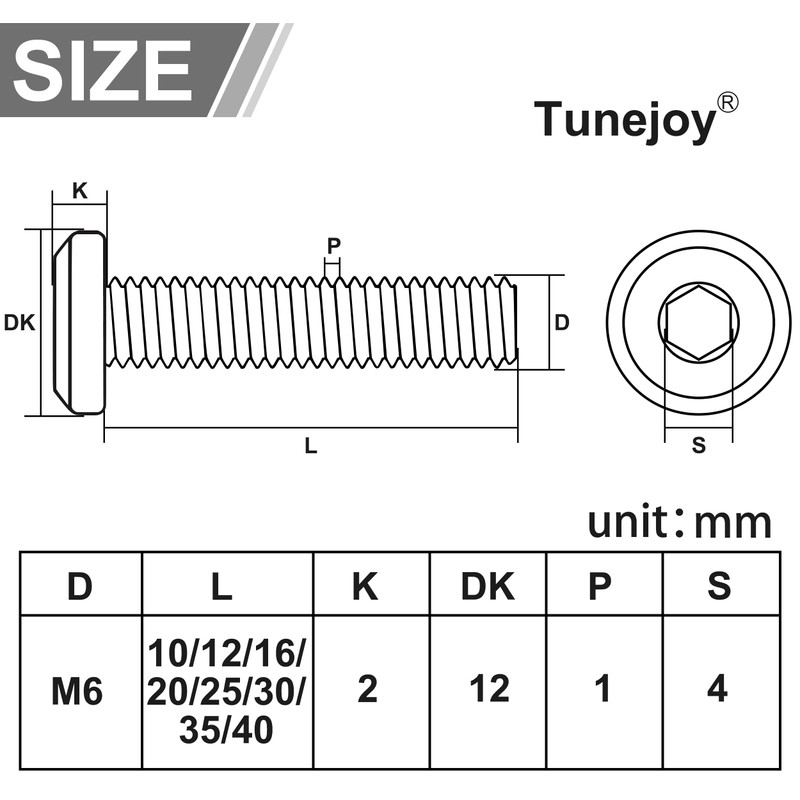 Tunejoy Flat Head Screws Black M6 x 10 mm Flat