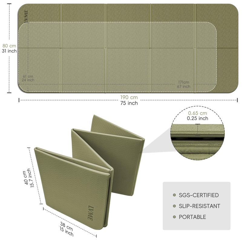 LVME Foldable Yoga Mat,（75"x31.5"）Extra Large Travel Mat