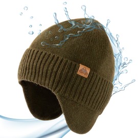 TOP-EX XL/XXL 80% Merino Wool Waterproof Beanie for Men Women Ear Warmers Winter Fleece Lined Beanie Outdoor Skiing Hat Army Green M/L