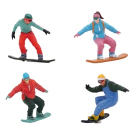 MagiDeal 4x 1/64 Scale Snowboarding Figure Skiing Figurine Miniature Skier Model for Collections DIY Projects Doll House Decoration