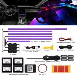 Acrylic Interior LED Strip Light for Car with Wireless App, RGB 10 in 1 with 175 Inches 593 LEDs Fibre Optic Ambient Lighting Kits, 16 Million Colours Sync to Music Function LED Strip for Car