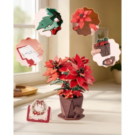 ROBOTIME 3D Puzzle Wooden Poinsettia, Artificial Flower Model Kit for Adults, Decorative Accessories for Home, DIY Craft Project, Creative