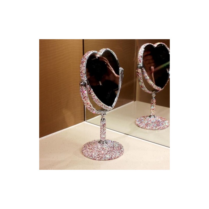 Bestbling Luxury Bling Double-Sided Tabletop Makeup Mirror, Heart Shape Metal