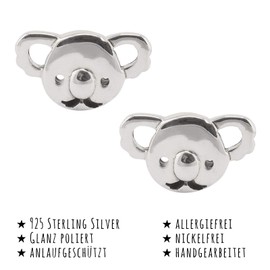 Monkimau Girls' Koala Stud Earrings Made of 925 Sterling Silver Oxidised, Silver