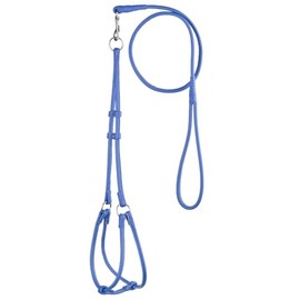 Dogline Soft and Padded Round Rolled Leather Step-in Harness with Leash, Royal Blue