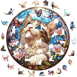 Wooden Puzzles for Adults 200 Pices, Ragdoll Cat 3D Puzzles for Adults, Butterfly Ragdoll Cat Irregular Jigsaw Puzzles, Flat Puzzels with 3D Visual Effect, Finished Puzzle Size is 11.4 x 11.4in