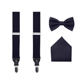 Juego de tirantes para hombre, 3 piezas, incluye tirantes, pajarita a juego, pañuelo de bolsillo y caja de regalo, Azul marino/flor y brillo, Talla única
