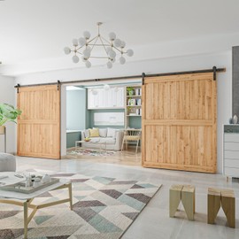 SMARTSTANDARD 20ft Heavy Duty Sturdy Double Sliding Barn Door Hardware Kit -Smoothly and Quietly -Easy to Install -includes Installation Instruction Fit 60" Wide Door Panel (I Shape Hanger)