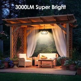 ropelux Solar Shed Light Outdoor Indoor, Bright 3000LM 5 Modes (Daytime Available) Lamp with 3 Color Temps Dual Motion Sensor Remote, Hanging Pendant Lights for Gazebo Barn Garage Shop, 1 Pack