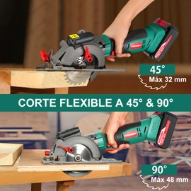 HYCHIKA Cordless Circular Saw, 18V Mini Circular Saw with 4.0Ah Battery, 3 Blades(4-1/2",4-9/10"), 3500RPM Max Cuting Depth:90°(48mm)/45°(32mm), Compact Circular Saw for Wood, Plastic and Soft Metal