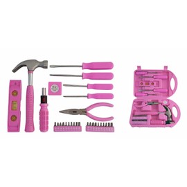 PrimeTrendz Ladies Women Females Girls Carbon Steel 30 Pieces Pink Tool Set Kit Perfect For Heavy Duty Jobs With Portable Case