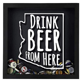 Torched Drink Beer from Here Beer Cap Shadow Box Holder Hanging Display Case Frame Wall Mount Decor Art, Beer Lovers Collectors Gift for Men, Arizona