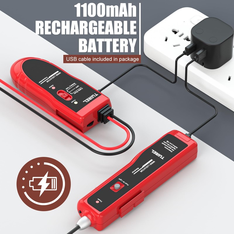 Underground Wire Locator, Underground Cable Locator with Rechargeable 1100mAh Battery,