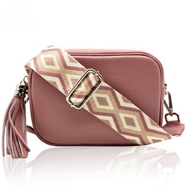 JIVAESTILO Genuine Leather Crossbody Purse for Women - Medium Crossbody Bags, One Zippered Compartment, Real Leather Crossbody Bags for Women - Womens Crossbody Purse & Cross Body Bag - Dusty Pink