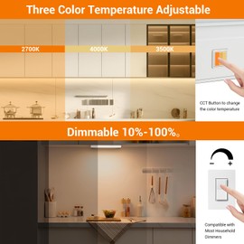 Dawnrise 24" Hardwired Under Cabinet Light,Linkable,1270 Lumens,3 Color Selectable,Brightness Adjustable,Under Counter Lights for Kitchen,Wide Luminous Surface,White Finish,Metal Base(2 Pack)