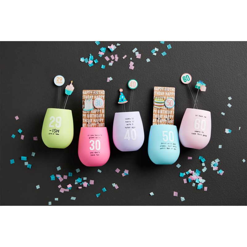 Mud Pie 60 Birthday Silicone Wine Set, glass 12 oz