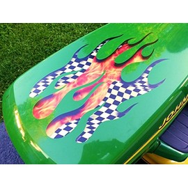 Flame Decals - Torched Checkered Flag - Sunken Carved - for - 3pc. Set for John Deere & All mowers Garden Tractors
